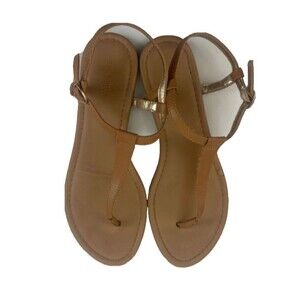 Old Navy Sandals Women Brown Gold T Strap Flat Casual Summer Shoes
